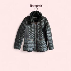 Bernardo Women’s Down Puffer Jacket Gray with Rose Gold Zippers Size XL